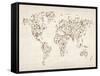 Map of the World Map Floral Swirls-Michael Tompsett-Framed Stretched Canvas