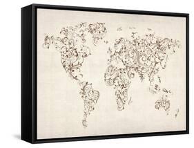 Map of the World Map Floral Swirls-Michael Tompsett-Framed Stretched Canvas