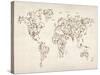 Map of the World Map Floral Swirls-Michael Tompsett-Stretched Canvas