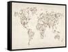 Map of the World Map Floral Swirls-Michael Tompsett-Framed Stretched Canvas