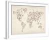 Map of the World Map Floral Swirls-Michael Tompsett-Framed Art Print