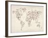 Map of the World Map Floral Swirls-Michael Tompsett-Framed Art Print