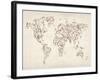 Map of the World Map Floral Swirls-Michael Tompsett-Framed Art Print