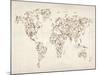 Map of the World Map Floral Swirls-Michael Tompsett-Mounted Art Print