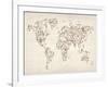 Map of the World Map Floral Swirls-Michael Tompsett-Framed Art Print