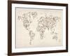 Map of the World Map Floral Swirls-Michael Tompsett-Framed Art Print