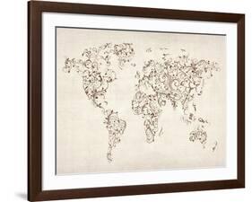 Map of the World Map Floral Swirls-Michael Tompsett-Framed Art Print