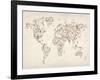 Map of the World Map Floral Swirls-Michael Tompsett-Framed Art Print