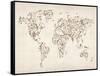 Map of the World Map Floral Swirls-Michael Tompsett-Framed Stretched Canvas