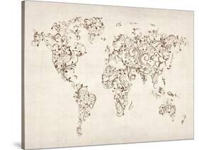 Map of the World Map Floral Swirls-Michael Tompsett-Stretched Canvas