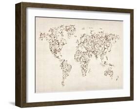 Map of the World Map Floral Swirls-Michael Tompsett-Framed Art Print