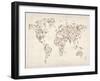 Map of the World Map Floral Swirls-Michael Tompsett-Framed Art Print