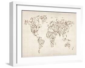 Map of the World Map Floral Swirls-Michael Tompsett-Framed Art Print