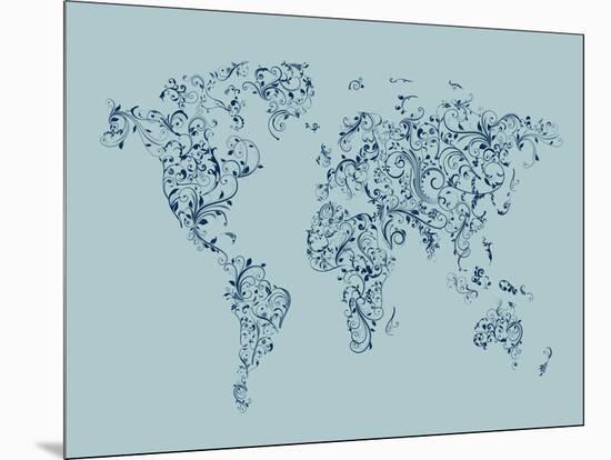 Map of the World Map Floral Swirls-Michael Tompsett-Mounted Art Print