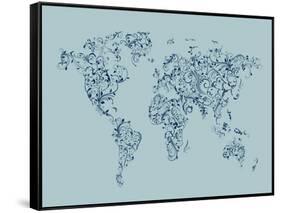 Map of the World Map Floral Swirls-Michael Tompsett-Framed Stretched Canvas