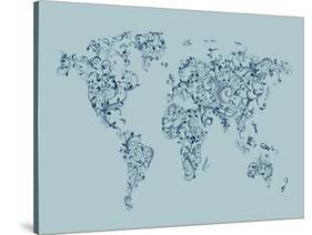 Map of the World Map Floral Swirls-Michael Tompsett-Stretched Canvas