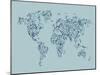 Map of the World Map Floral Swirls-Michael Tompsett-Mounted Art Print