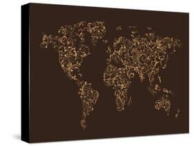 Map of the World Map Floral Swirls-Michael Tompsett-Stretched Canvas