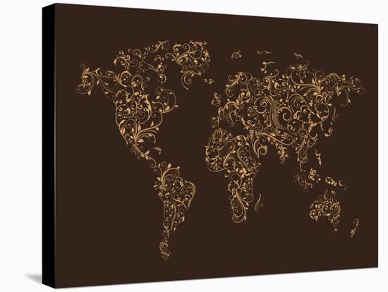 Map of the World Map Floral Swirls-Michael Tompsett-Stretched Canvas