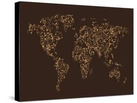 Map of the World Map Floral Swirls-Michael Tompsett-Stretched Canvas