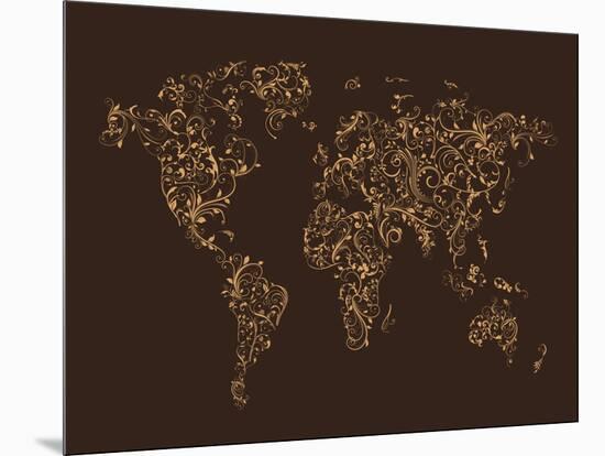 Map of the World Map Floral Swirls-Michael Tompsett-Mounted Art Print