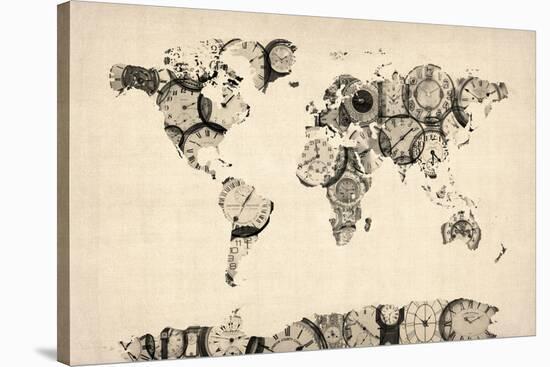 Map of the World Map from Old Clocks-Michael Tompsett-Stretched Canvas