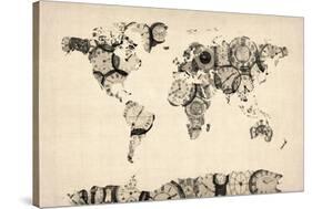 Map of the World Map from Old Clocks-Michael Tompsett-Stretched Canvas