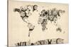 Map of the World Map from Old Clocks-Michael Tompsett-Stretched Canvas