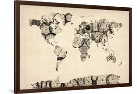 Map of the World Map from Old Clocks-Michael Tompsett-Framed Art Print