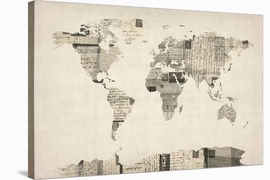 Map of the World Map from Old Postcards-Michael Tompsett-Stretched Canvas