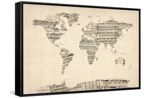 Map of the World Map from Old Sheet Music-Michael Tompsett-Framed Stretched Canvas