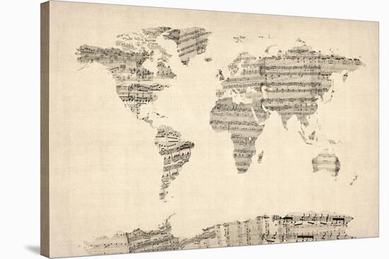 Map of the World Map from Old Sheet Music-Michael Tompsett-Stretched Canvas