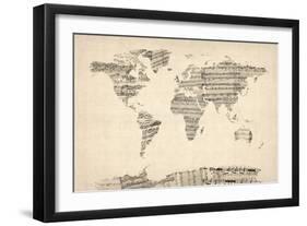 Map of the World Map from Old Sheet Music-Michael Tompsett-Framed Art Print