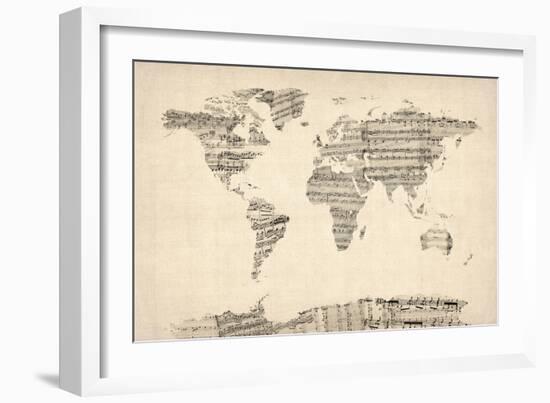 Map of the World Map from Old Sheet Music-Michael Tompsett-Framed Art Print