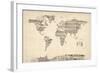 Map of the World Map from Old Sheet Music-Michael Tompsett-Framed Art Print