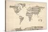 Map of the World Map from Old Sheet Music-Michael Tompsett-Stretched Canvas