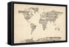 Map of the World Map from Old Sheet Music-Michael Tompsett-Framed Stretched Canvas