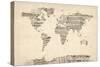 Map of the World Map from Old Sheet Music-Michael Tompsett-Stretched Canvas