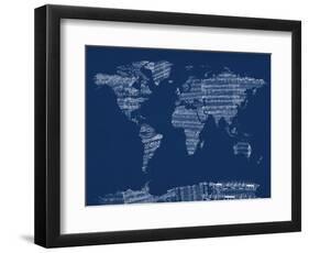 Map of the World Map from Old Sheet Music-Michael Tompsett-Framed Art Print