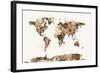 Map of the World Map Sepia Watercolor-Michael Tompsett-Framed Art Print