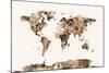 Map of the World Map Sepia Watercolor-Michael Tompsett-Mounted Art Print