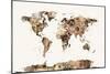 Map of the World Map Sepia Watercolor-Michael Tompsett-Mounted Art Print