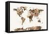 Map of the World Map Sepia Watercolor-Michael Tompsett-Framed Stretched Canvas