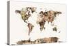 Map of the World Map Sepia Watercolor-Michael Tompsett-Stretched Canvas