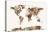 Map of the World Map Sepia Watercolor-Michael Tompsett-Stretched Canvas