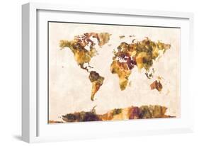 Map of the World Map Watercolor Painting-Michael Tompsett-Framed Art Print