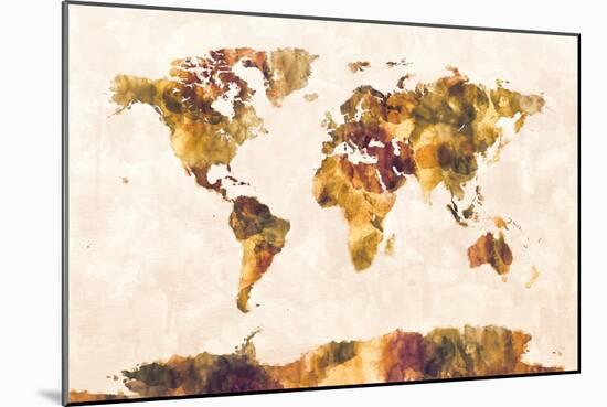 Map of the World Map Watercolor Painting-Michael Tompsett-Mounted Art Print