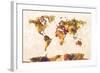 Map of the World Map Watercolor Painting-Michael Tompsett-Framed Art Print