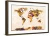 Map of the World Map Watercolor Painting-Michael Tompsett-Framed Art Print