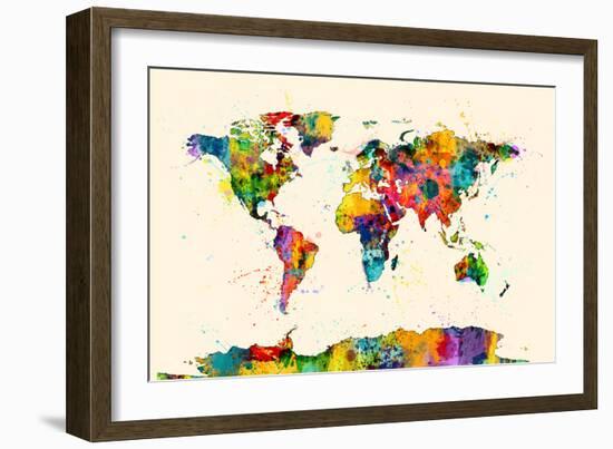 Map of the World Map Watercolor-Michael Tompsett-Framed Art Print